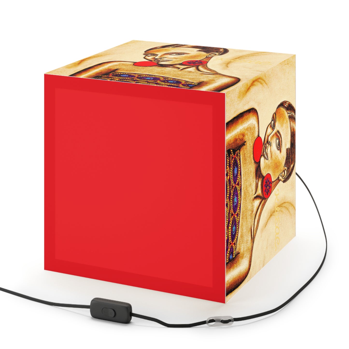 Elegant Brown/ Red Light Cube Lamp