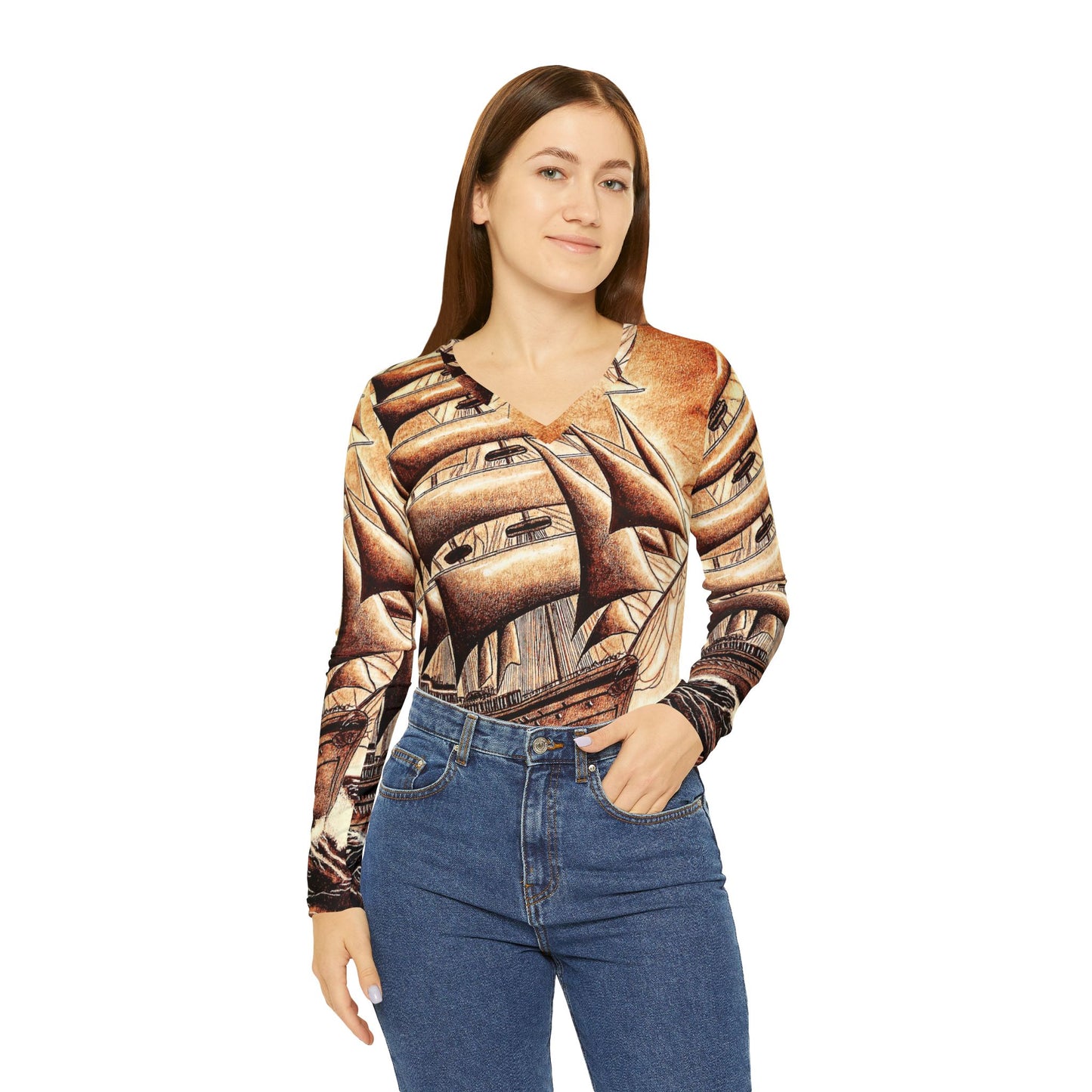 Women's Tempestuous Seas Long Sleeve V-neck Shirt