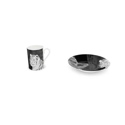 Charcoal Grey Tiger Cup and Saucer